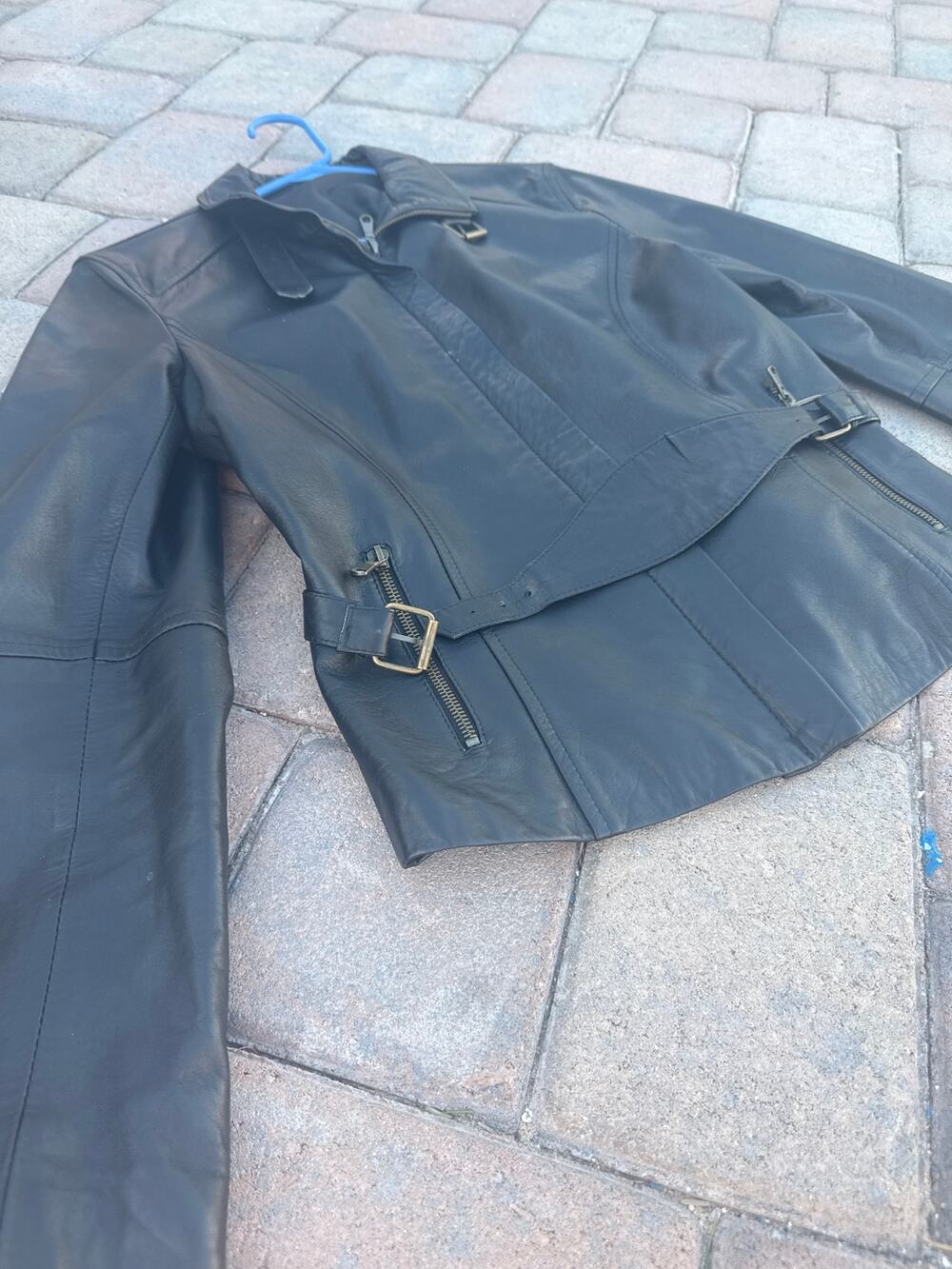 Vintage Vera Pelle Italian Leather Moto Jacket Women 50 Black Made Italy